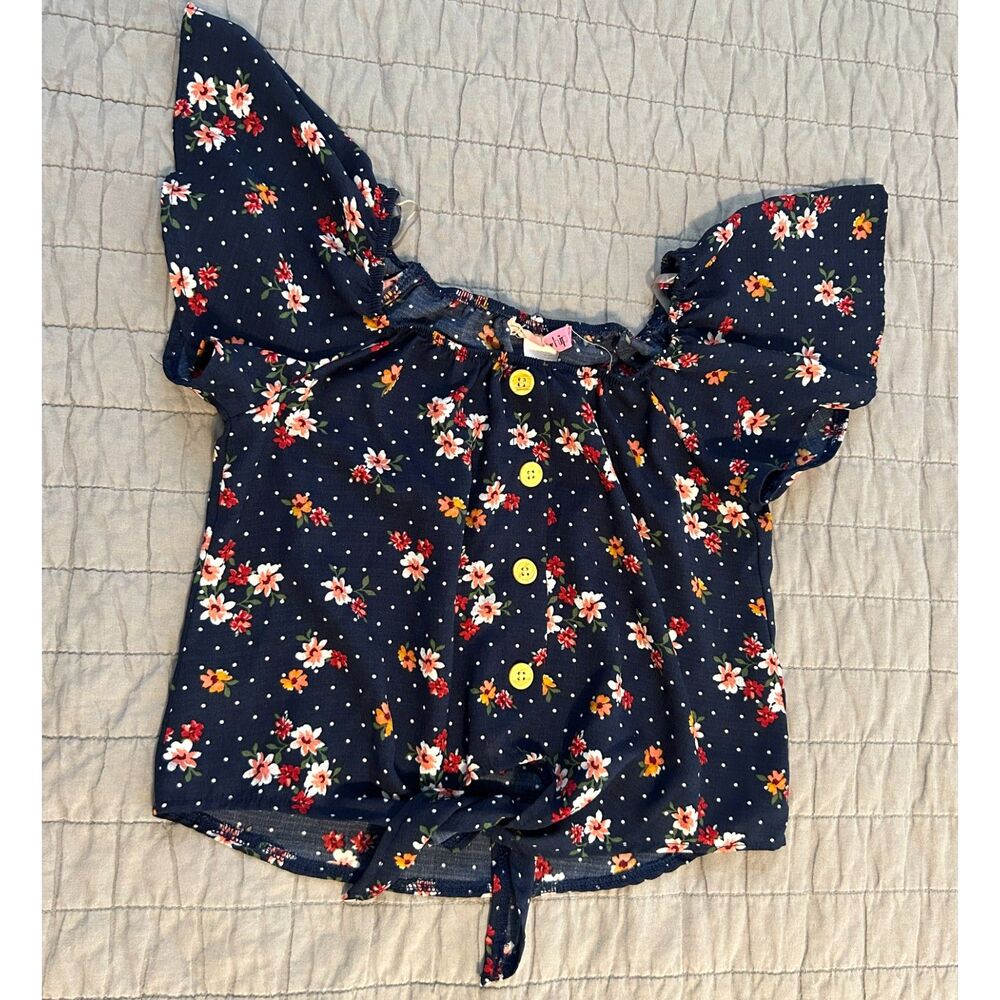 2 Hip Girl's Ruffle Sleeve Floral Print Tie Waist Top Size 8